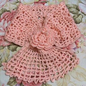  hand made * muffler *. flower * hand-knitted * pink 