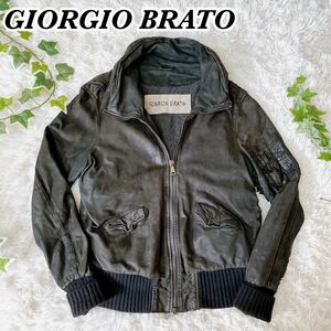 送料無料　GIORGIO BRATO ジョルジオブラット　レザージャケット ブラック　黒　サイズ46 イタリア製　袖裏　シルク　羊革　本革