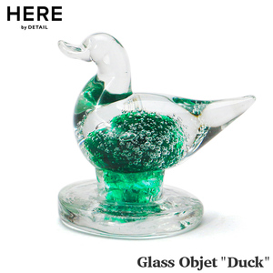 置物 グラスオブジェ ダック 高さ10cm ガラス製 オブジェ ガラスアート 気泡 アヒル 鳥 動物 癒し おしゃれ プレゼント
