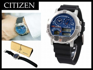 送料無料 新品 CITIZEN シチズン 流通 限定モデル JG0070-20L レコードレーベル ANA-DIGI TEMP アナデジ テンプ クロノグラフ 腕時計 銀青