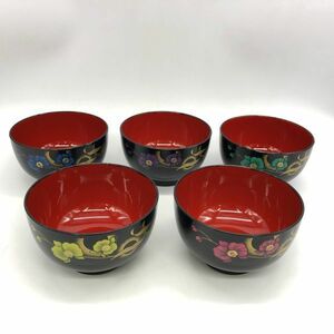 【18969】汁椀 5客揃 お椀 漆芸 漆器 食器 和食器 伝統工芸品 経年保管品 中古品 梱包80サイズ