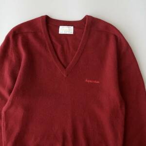  Britain made Old Aquascutum bordeaux pure cashmere Logo embro Ida Lee V neck sweater absolute size 40 ML degree / Vintage Aquascutum 