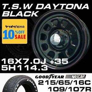 □ 特価 TSW デイトナ ブラック 16×7J +35 5穴 114.3 グッドイヤー ナスカー 215/65R16C ホワイトレター タイヤセット 152系 ハイラックス