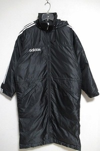 C0009：vintage デサント社製 old adidas アディダス ベンチコート ジャンパー 黒 M ウィンドブレーカー ダウンコート ジャケット