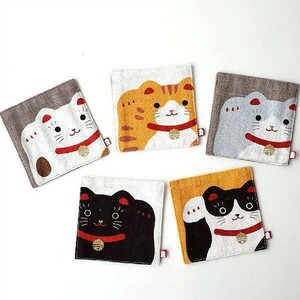  Coaster stylish set hand dyeing flax cloth lovely maneki-neko better fortune cat Coaster 5 pieces set 