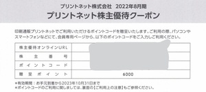 プリントネット 6000p 株主優待クーポン 期限23/10/31 コード即通知