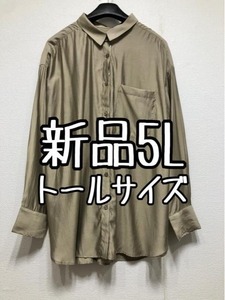 新品☆5Lトール♪ベージュ系♪さらっと素材のシンプルおしゃれシャツ♪ブラウス☆w488