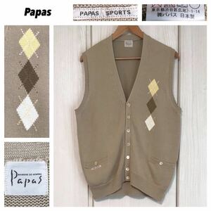 高級 Papas パパス★D0431KV 009 アーガイル柄 ニットベスト PAPAS SPORTS ゴルフ 日本製★M 美品