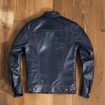 アメカジ レザージャケット 上品　本革 牛革　高級　ライダースジャケット 革ジャン Ｓ～4XL　秋冬 ブルー_画像8