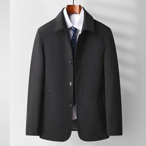 スプリングコート メンズ コート ビジネスジャケット 高品質 ステンカラーコート 紳士 無地 アウター 細身 ネイビー M~4XLの画像2