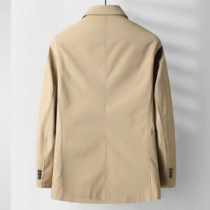 スプリングコート メンズ コート ビジネスジャケット 高品質 ステンカラーコート 紳士 無地 アウター 細身 ネイビー M~4XLの画像4