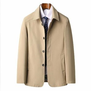 スプリングコート メンズ コート ビジネスジャケット 高品質 ステンカラーコート 紳士 無地 アウター 細身 ネイビー M~4XLの画像3