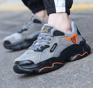  safety shoes stylish work shoes sneakers men's lady's Work man steel . core light weight impact . slip prevention man and woman use 23.5cm-28.5cm gray 