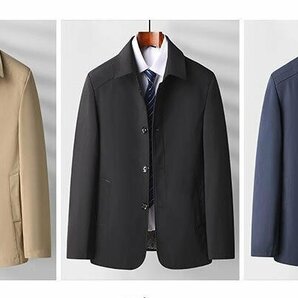 スプリングコート メンズ コート ビジネスジャケット 高品質 ステンカラーコート 紳士 無地 アウター 細身 ネイビー M~4XLの画像6