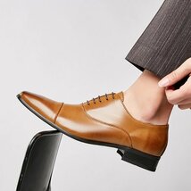 新品特売 シューズ メンズ ビジネスシューズ 本革 レザーシューズ 職人手作り 革靴 フォーマル 通勤 結婚 紳士靴 ブラウン 24.5cm_画像2