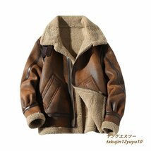 最高級 定価13万 新品 ムートンコート メンズ ブルゾン フライトジャケット ラムレザー 切替 ファーコート バイクウェア 超防寒 L_画像1