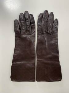 [ beautiful goods ] Italy made CERUMO ne-ta lady's leather glove dark brown leather gloves size 7 silk lining SERMONETA GLOVES