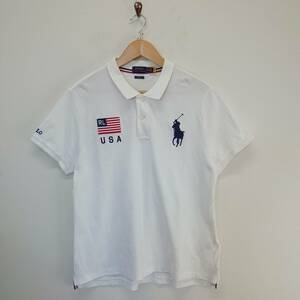 POLO RALPH LAUREN ポロ ラルフローレン ポロシャツ 半袖 ビッグポニー 国旗ワッペン 星条旗 鹿の子 コットン XL 10110437