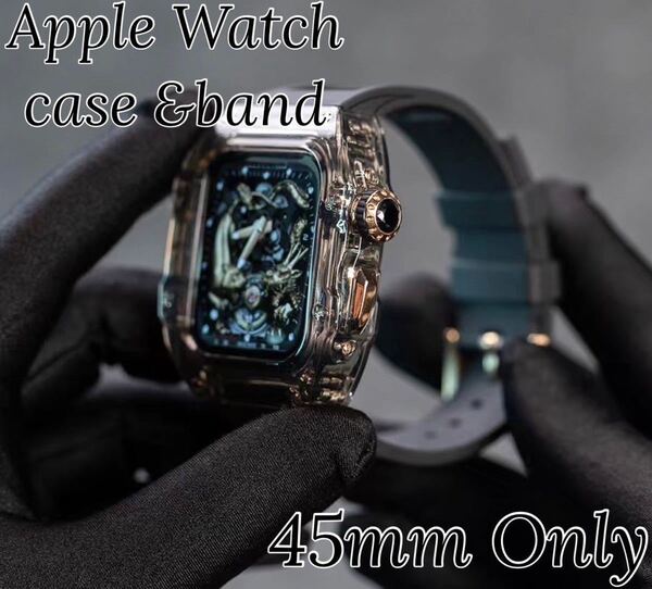 ZCブラックローズゴールド★アップルウォッチバンド ラバーベルト カバー Apple Watch クリア ケース 44mm 45mm series9.8.7.6.5.4.se