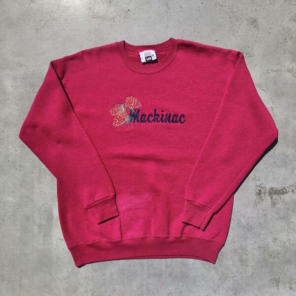 90s Lee 刺繍ロゴ Mackinac マキノー島 HEAVY WEIGHT ヘビーウェイト 刺繍ロゴ スウェット トレーナー XLサイズ 濃いピンク アメリカ製