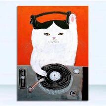 猫　レトロ　DJねこ　アートポスター　インテリア雑貨　小物　リビング　玄関　トイレ_画像1