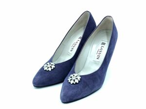 LANVIN ランバン スウェード ビジュー ポインテッドトゥ パンプス size5（22ｃｍくらい）/紫 ◇■ ☆ djc3 レディース