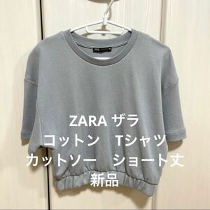 ザラ　ZARA コットン　ショート丈　Tシャツ　カットソー　裾ゴム　新品