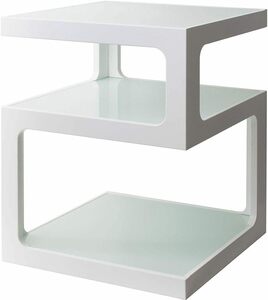 [送料込み]　サイドテーブル ブラウン 3段ガラス天板 ホワイト おしゃれ スタイリッシュ リビング 寝室 収納 オシャレ ガラス天板 テーブル