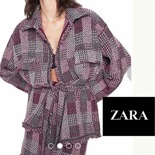 新品タグ付き ZARA ザラ ベルトリボン付き ラメツイードジャケット