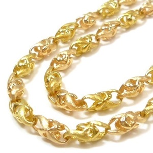 J◇K18 コンビ デザイン イエローゴールド ＆ ピンクゴールド チェーン ネックレス 18金 YG PG 41cm Yellow Pink gold Chain necklace