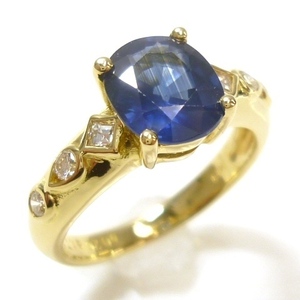 J ◇ K18 [Новое закончилось] Роскошное! Sapphire 1,75CT &amp; Diamond Yellow Gold Ring Кольцо 9 18 Золотой бриллиант -сапфир желтый золото