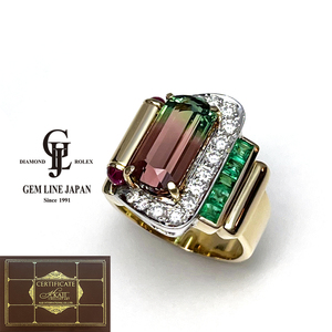 Mitsuo Kaji K18/Pt900 BICOLOR TONMARIN 3,91CT DIAMND 0,70CT EMERALD 0,45CT с сертификатом Ruby Design Design