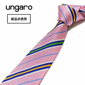 【新品】ungaro ウンガロ ネクタイ イタリア製 ストライプ柄 ピンク ネイビー