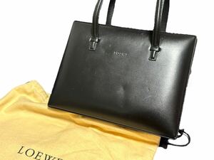 1円 LOEWE ロエベ スクエア型 レザー ロゴ ハンド バッグ ブラック 保存袋 中古美品