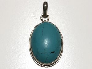  Indian jewelry turquoise SILVER925 6.5gkaboshon cut pendant top [ inspection / turquoise ]