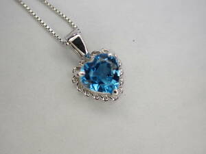 K14WG white gold blue topaz Heart design Venetian chain design necklace a