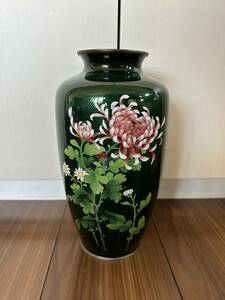 七宝　花瓶　高さ24.5cm / 花器　花生　金属　壺　壷　銅器　骨董　古美術　美術品　置物　中国　緑　
