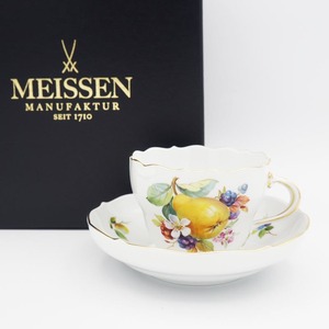 マイセン MEISSEN フルーツ フラワー カップ＆ソーサー 金彩 果物 洋ナシ 1級品 【箱あり】