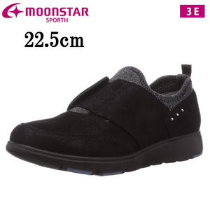 SP0433 ブラック 22.5cm 天然皮革 軽量 ムーンスター スポルス レディース ウォーキングシューズ 靴 3E 月星 MOON STAR 