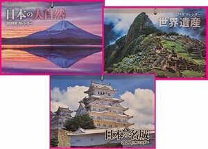 【選べる 2冊:壁掛け 大きな カレンダー:2024年:B3：送料無料】★癒される「大自然・世界遺産・名城:城」:52x36㎝ 大きいサイズ こよみ 暦