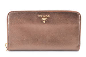 ★PRADA プラダ メタリック ラウンドファスナー 財布 レディース ブラウン系 (AC-011)