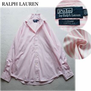 POLO by RALPHLAUREN ポロバイ ラルフローレン 90's CURHAM ストライプシャツ コットンシャツ 長袖シャツ 羽織り ピンク 大きいサイズ