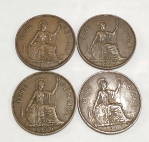 ONE PENNY 　1ペニー銅貨　1930〜1940年代　9枚　ジョージ5世、6世　GEORGIVS Ⅴ Ⅵ