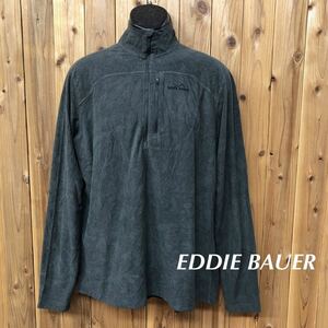 EDDIE BAUER /エディーバウアー /メンズTXL グレー 長袖Tシャツ ハーフジップトップス 胸ポケットあり ロゴ刺繍 アウトドア USA古着