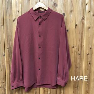 HARE＊ハレ /サイズM /長袖シャツ トップス 無地 光沢 トロミ素材 羽織 ビッグシルエット カジュアル お洒落 メンズシャツ 古着