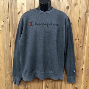 Champion /チャンピオン /メンズ2XL 長袖 スウェット トレーナー ビッグロゴ プリント グレー スポーツ アメカジ USA古着 大きいサイズ