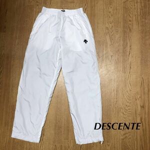 DESCENTE /デサント /メンズM ロングパンツ ウィンドブレーカー 白 ワンポイント 裾に紐あり トレーニング スポーツウェア