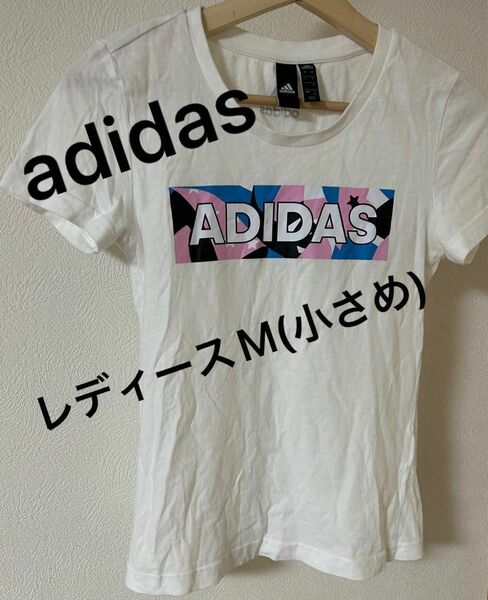 adidas アディダス tシャツ レディースM(小さめ) ホワイト ビックロゴ