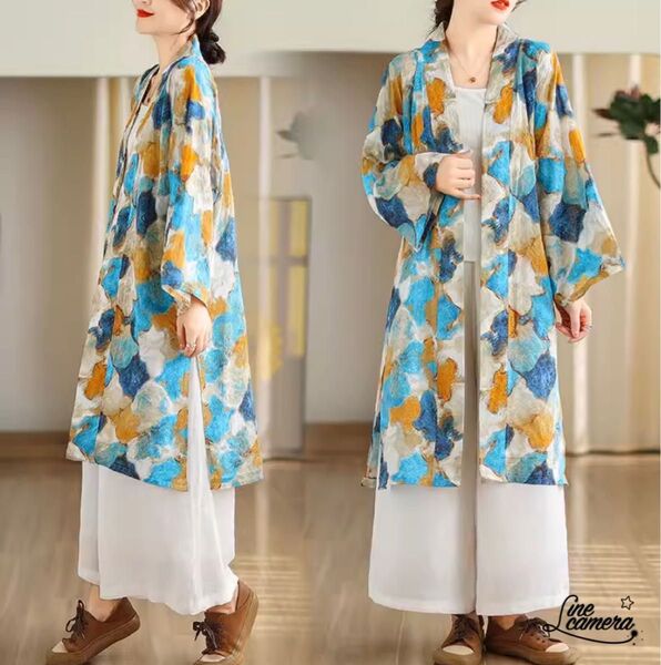 XL【新品】秋 春 薄手 カーディガン 長袖 和風柄 ゆったり 部屋着