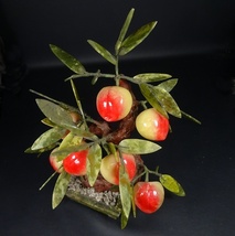 103■玉製 桃の木 仙桃 置物 高さ約43cm 中国美術 盆栽 オブジェ 桃彫刻_画像6